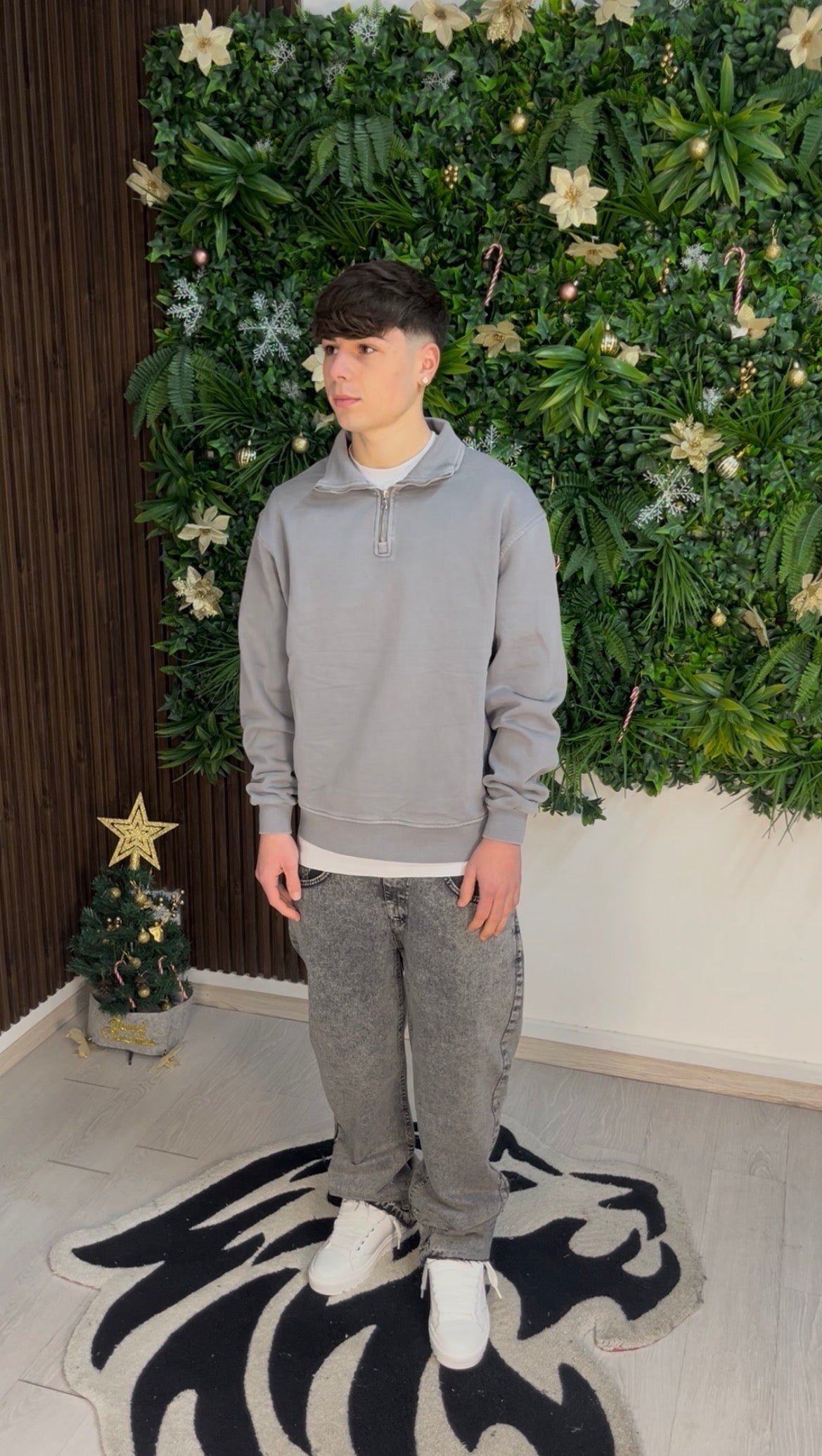 WASHED QUARTER ZIP GREY
