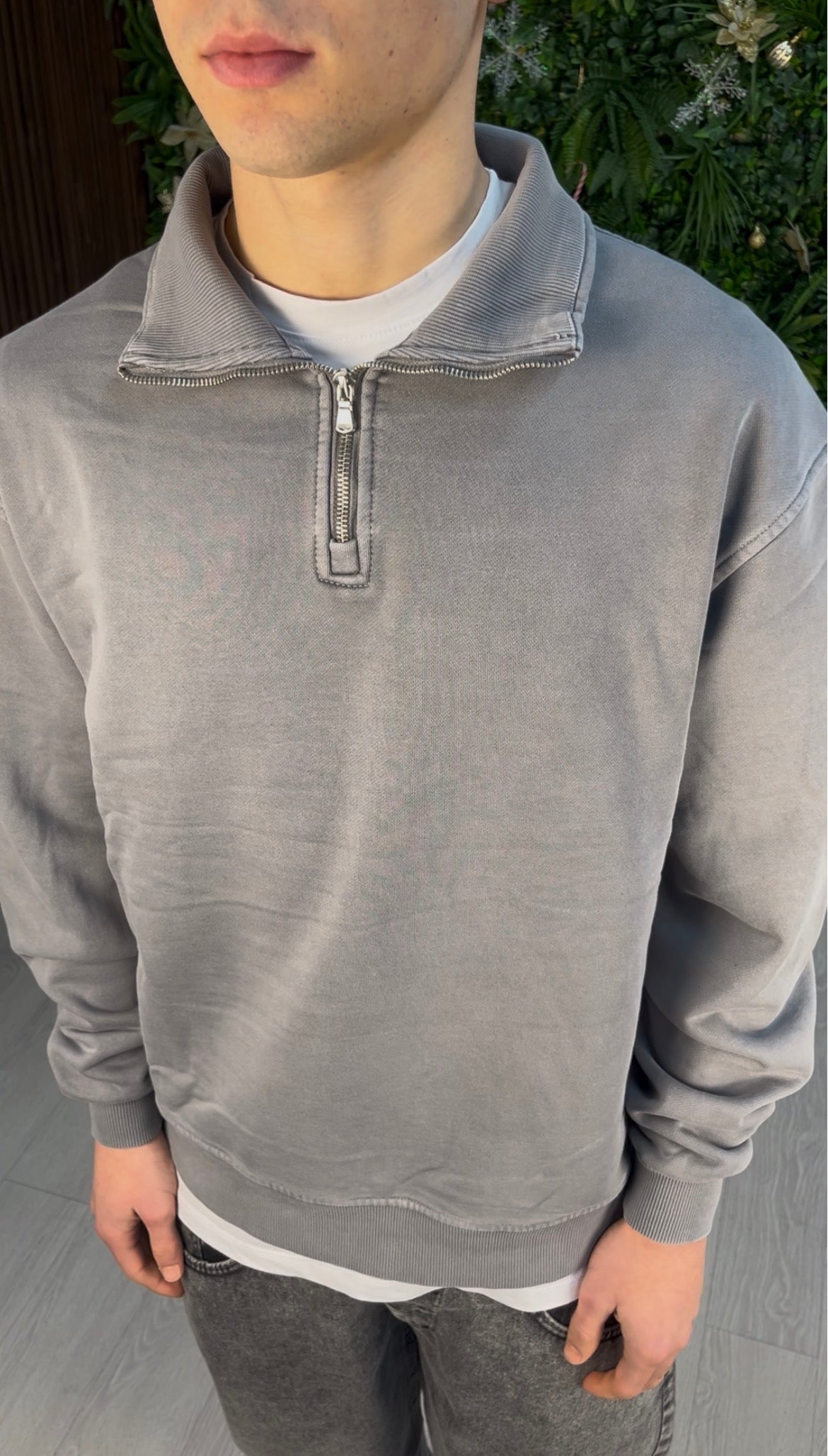 WASHED QUARTER ZIP GREY