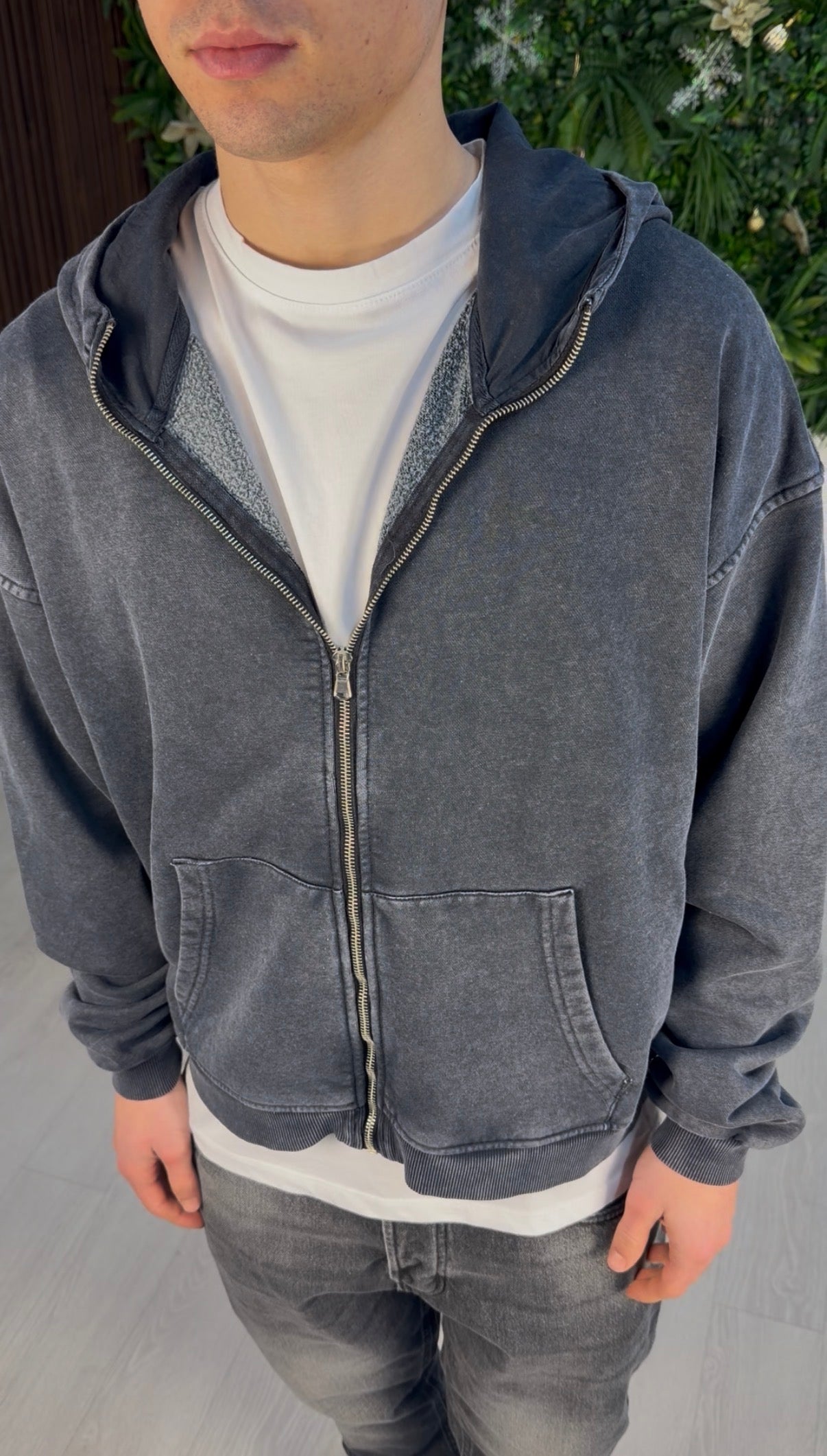 WASHED FULL ZIP DARK BLUE