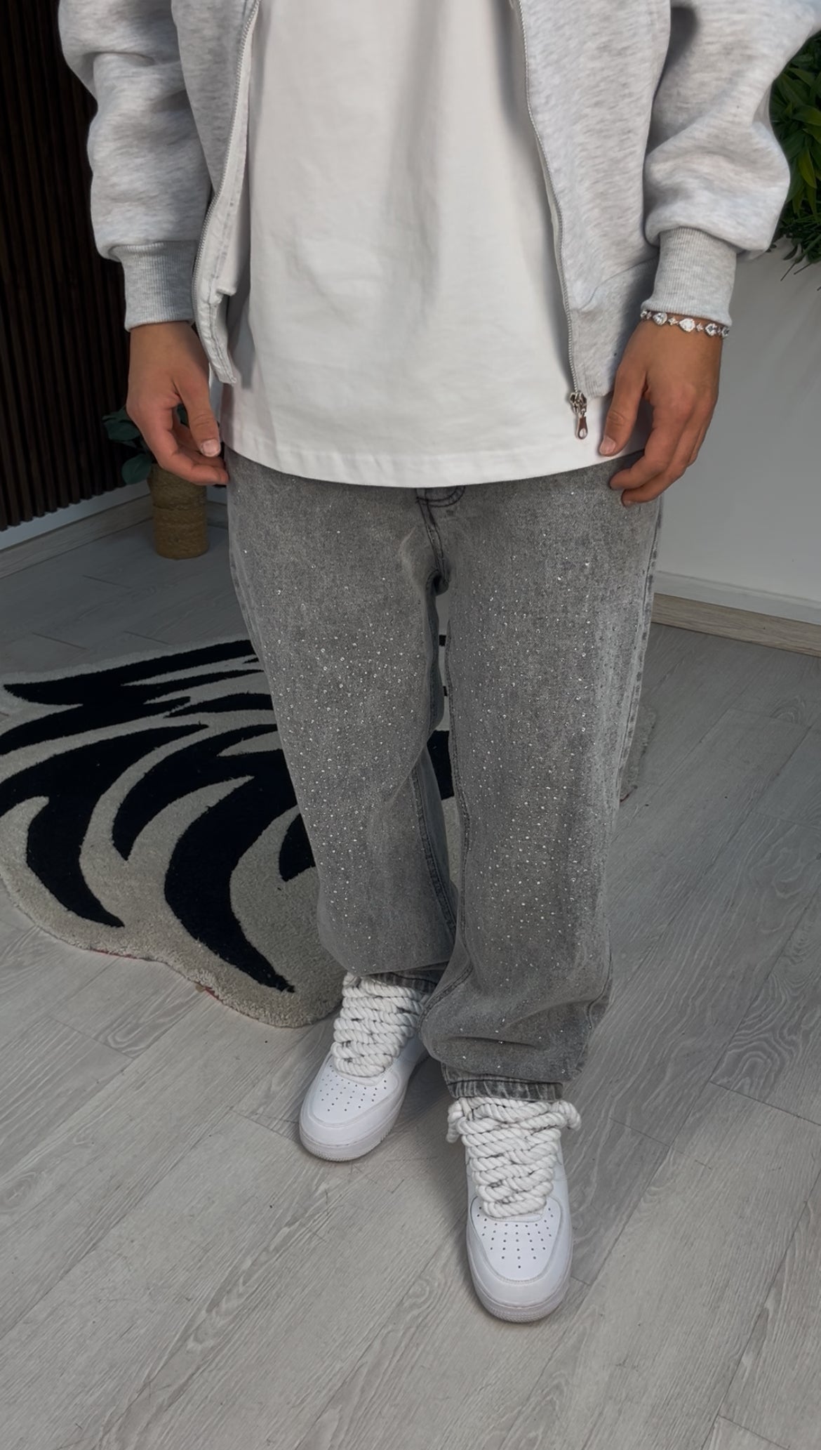 JEANS BAGGY STRASS GREY