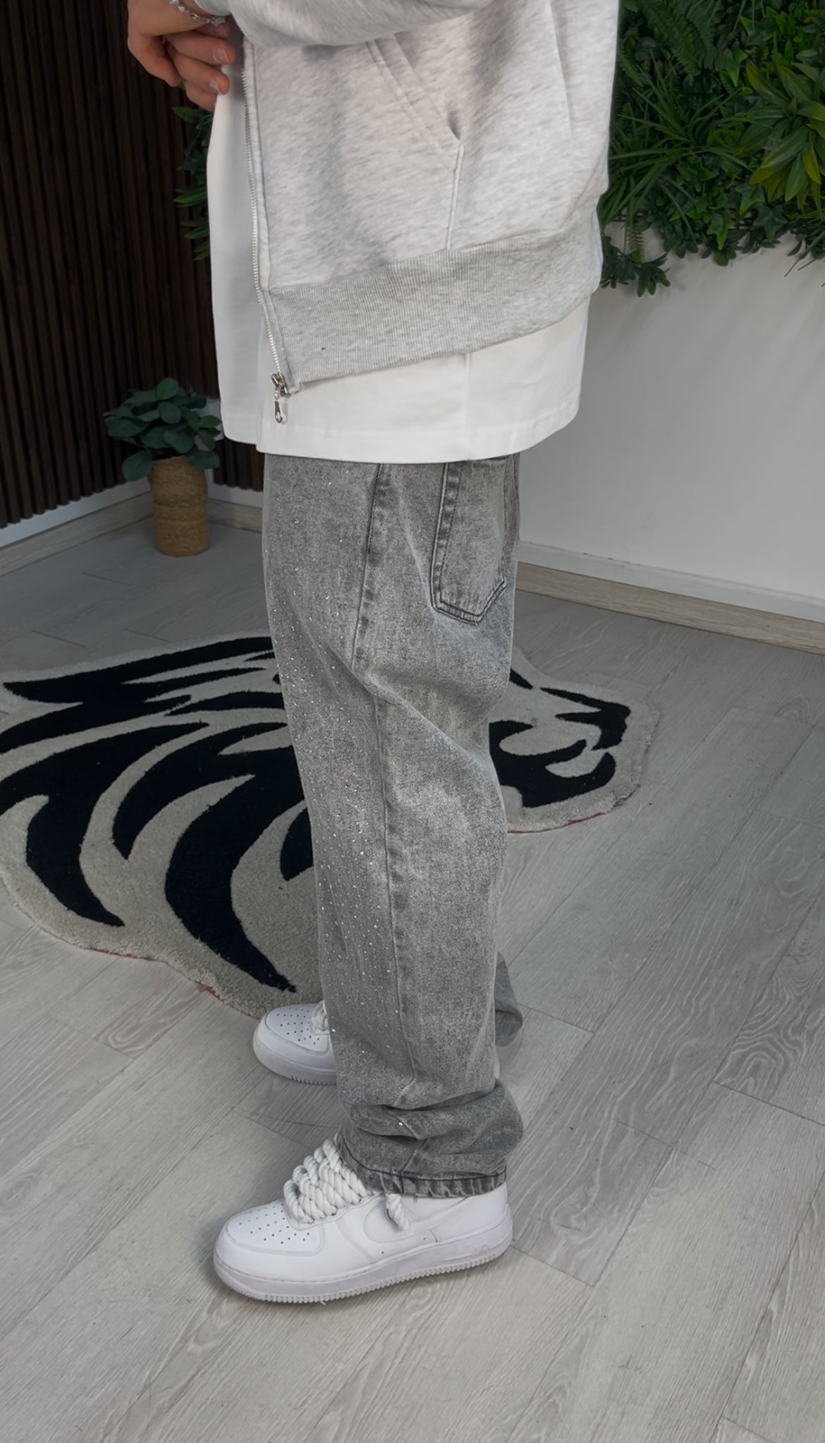 JEANS BAGGY STRASS GREY