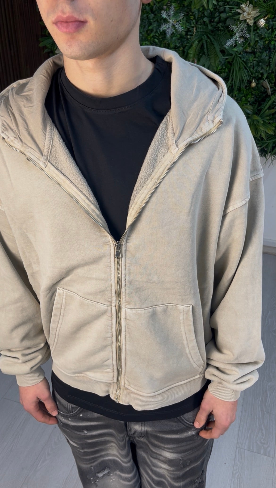 WASHED FULL ZIP BEIGE