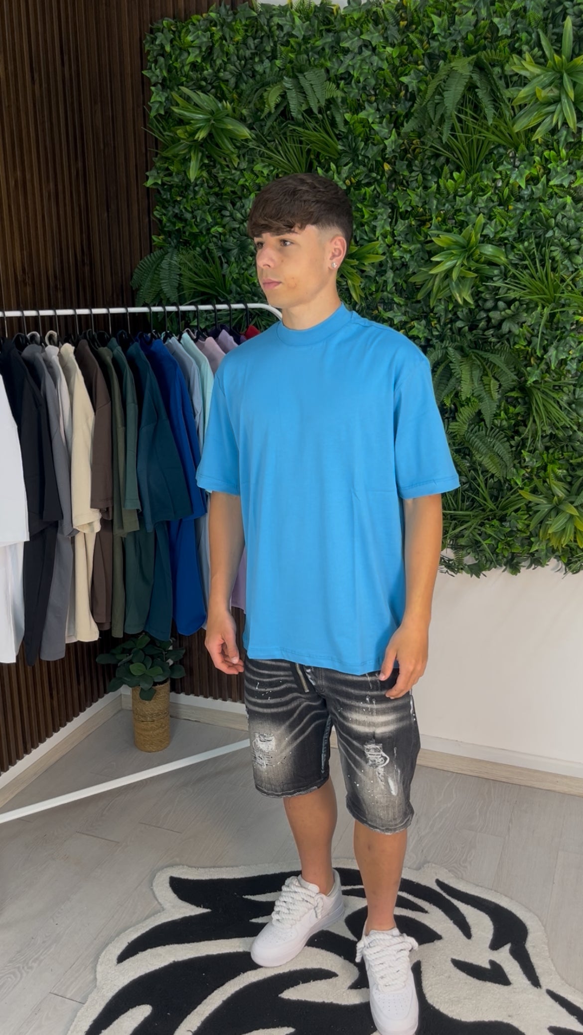 T-SHIRT COLLO ALTO TURCHESE