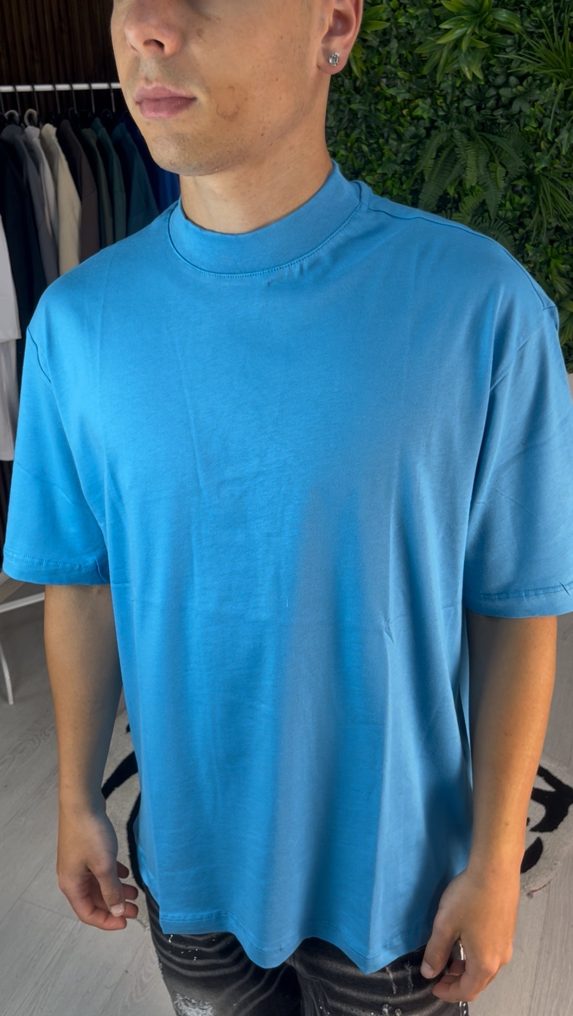 T-SHIRT COLLO ALTO TURCHESE